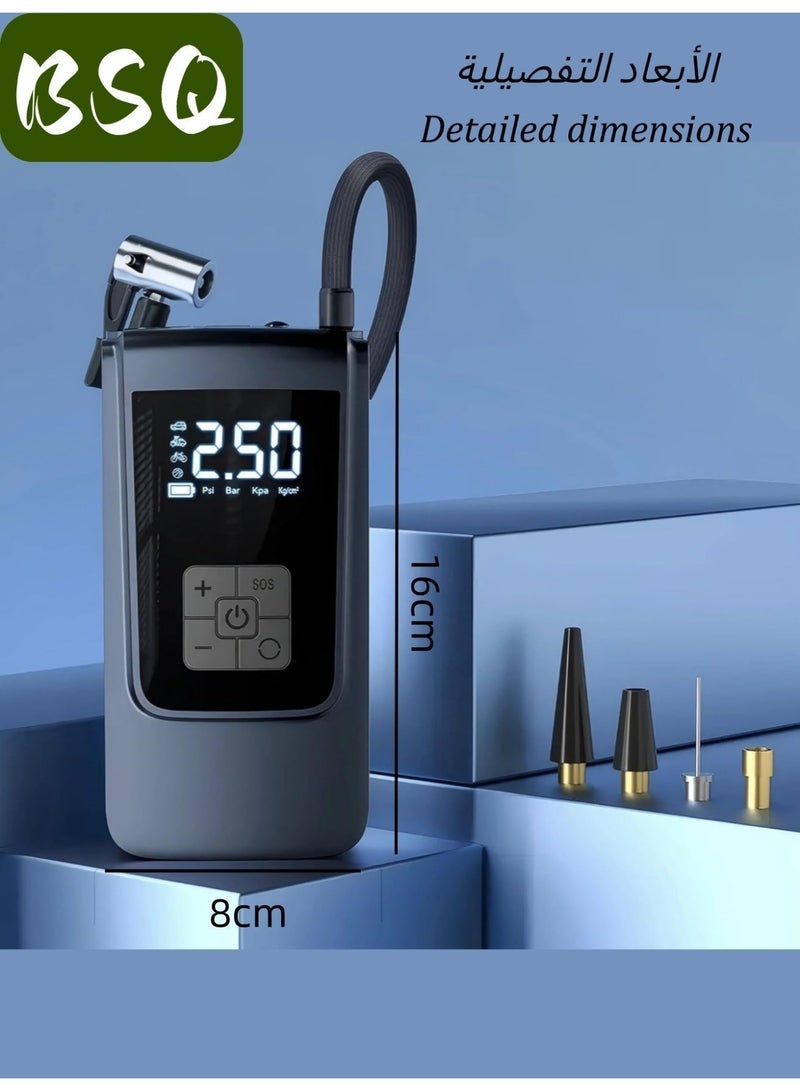 BSQ Emergency Air Pump|Digital Car Tire Inflator | tyre pump | air pump digital | Portable Tire Inflator | pump for esscoter | 150PSI Air Compressor with Pressure Gauge | 4000mAh Rechargeable Electric Air Pump | with LED Display and Nozzle Set | Suitable for Cars, Motorcycles, Bicycles, and Balls - Image 4